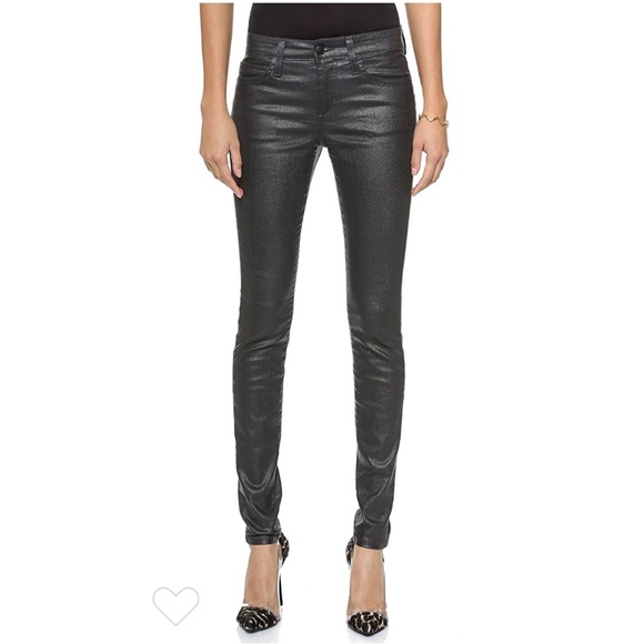Coated Mid Rise Skinny Jeans in Gunmetal - Picture 3 of 8